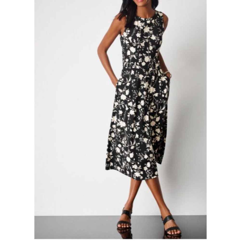 Talbots Dress XLP Extra Large Petite Black White Pockets Stretch Washable NEW